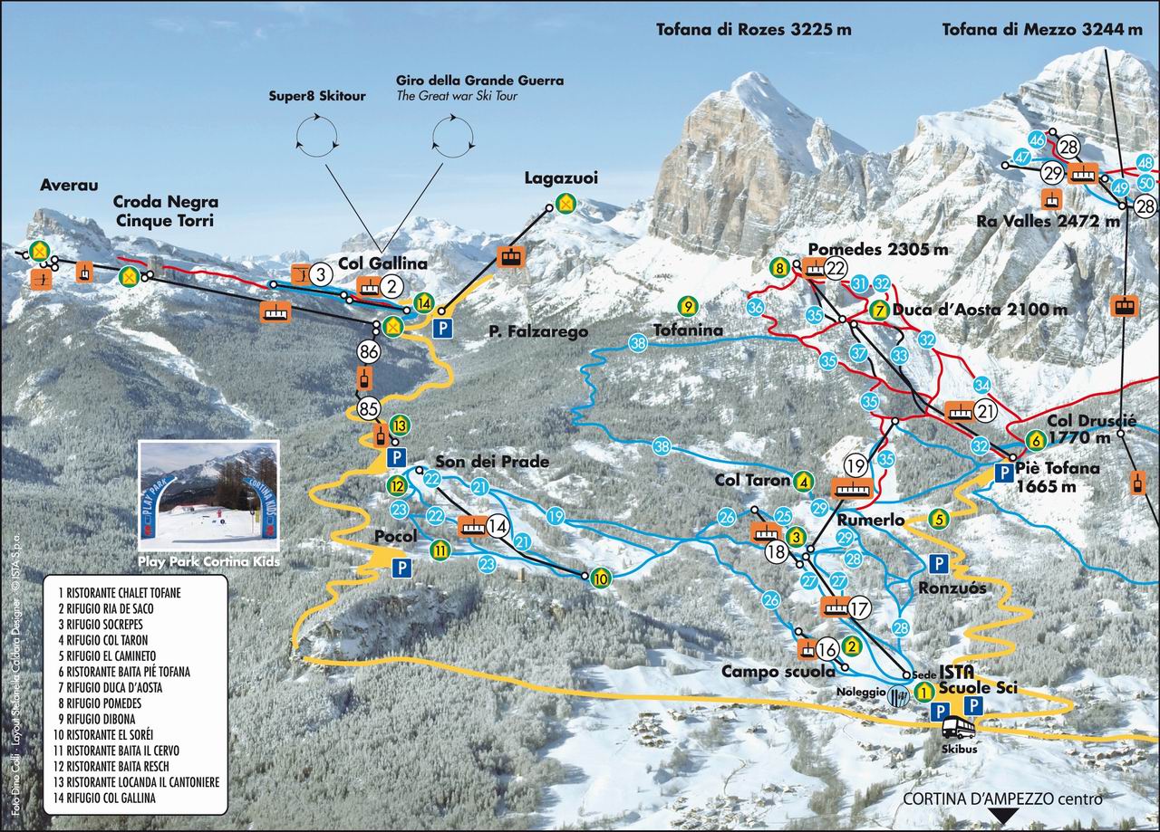 Mappa impianti e piste Tofana, Pocol, Falzarego a Cortina d'Ampezzo
